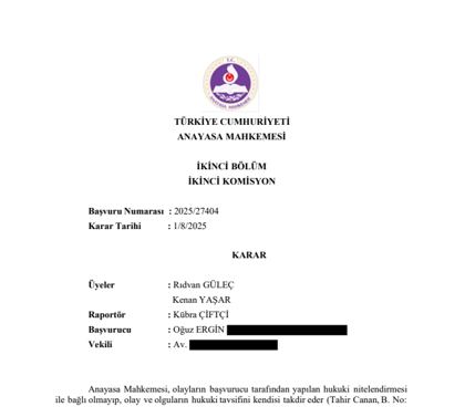AYM Yetkisizlik Kararı belgesinin ilk sayfası