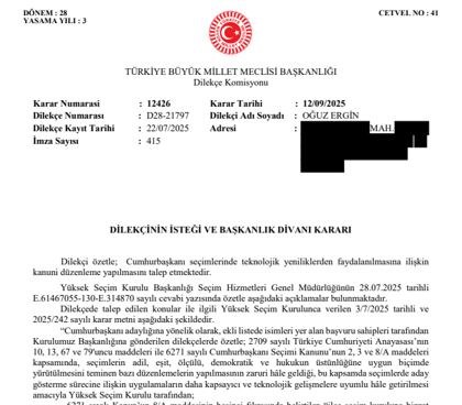 TBMM Komisyon Yanıtı belgesinin ilk sayfası