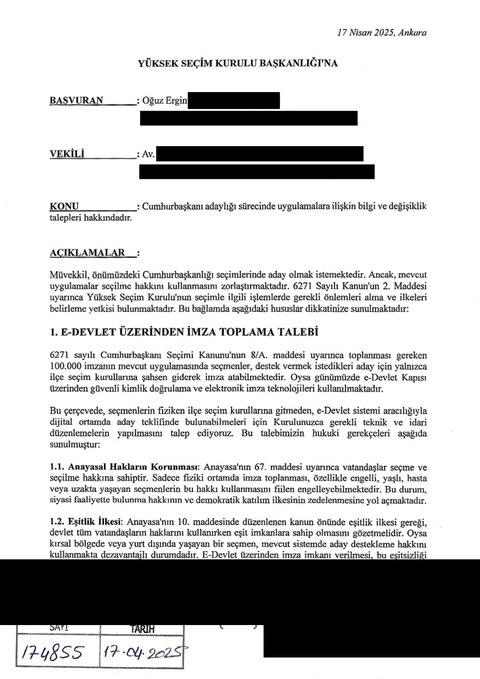 17 Nisan 2025 YSK 1. Başvuru: kapak