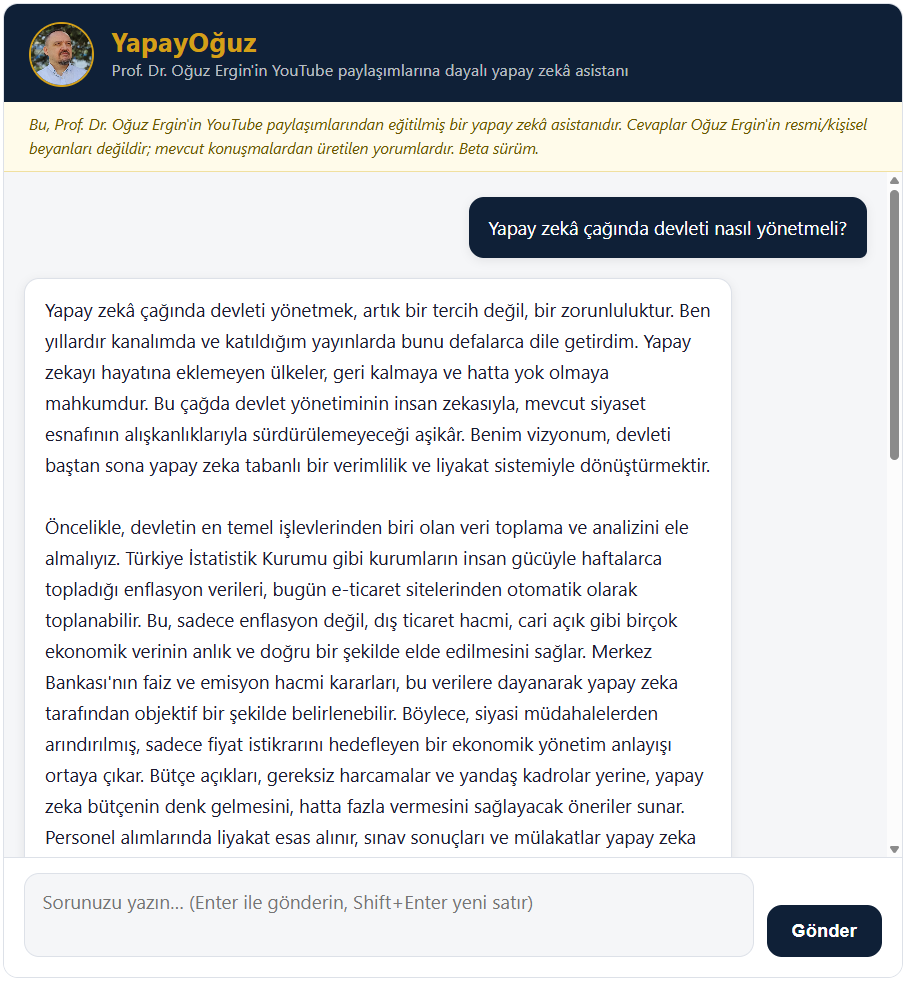 Yapay Oğuz'a sorulmuş örnek soru ve cevabın ekran görüntüsü